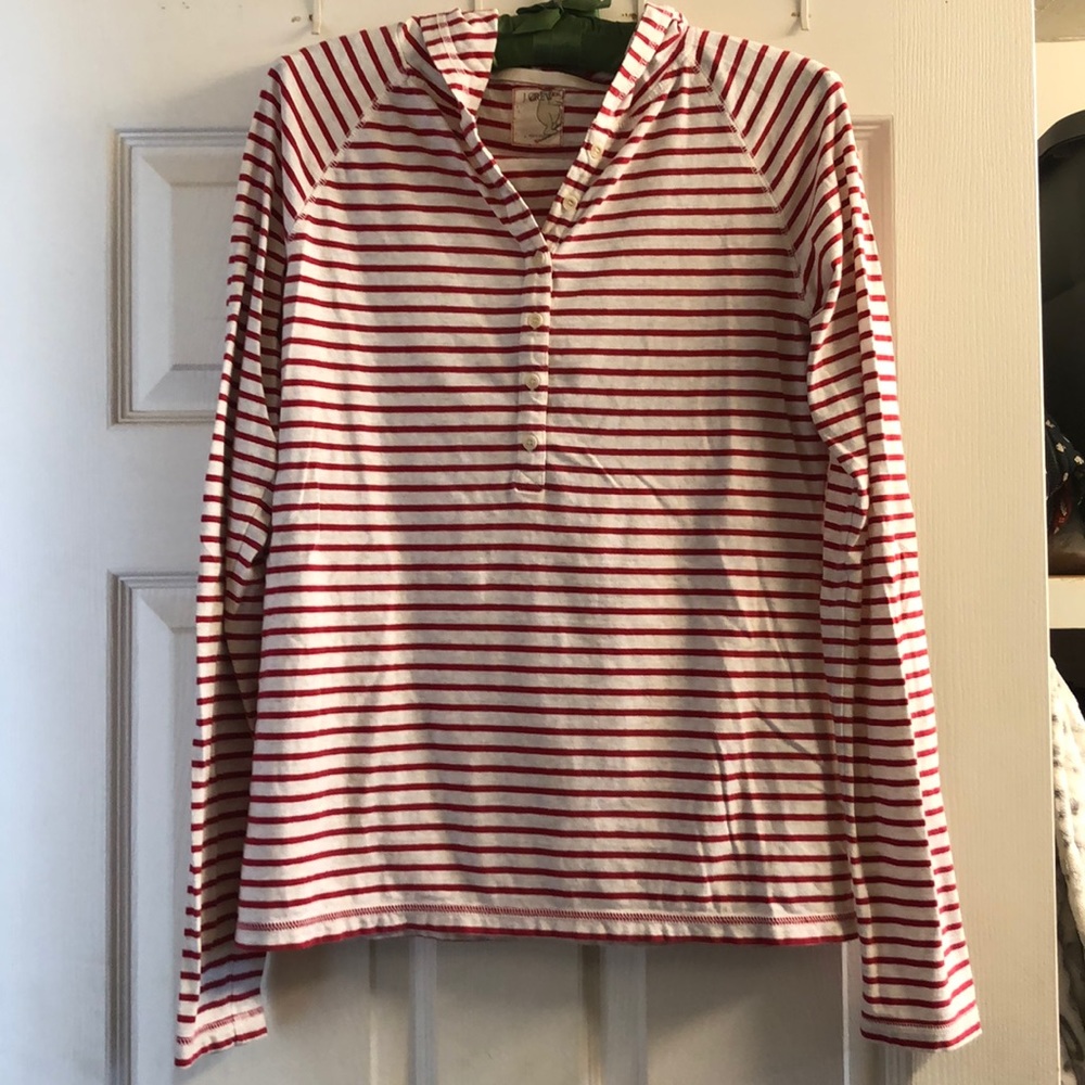 J.Crew striped hooded top. Size medium